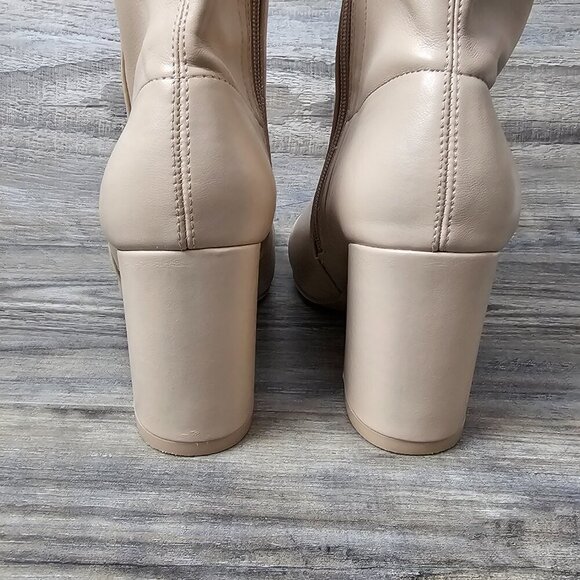 Mia Carla Beige Square Toe Vegan Leather Zip Chunky Heel Bootie Boot - Picture 6 of 13